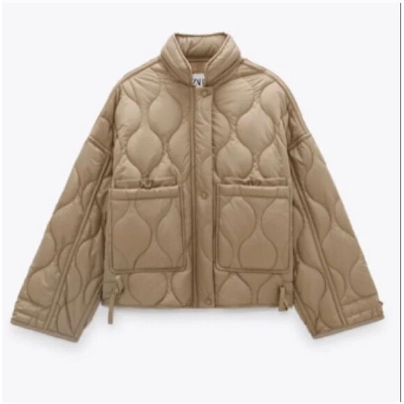 Zara Women Water-Repellent Puffer Jacket Short Coat ZW Cream Size Medium - Picture 1 of 12
